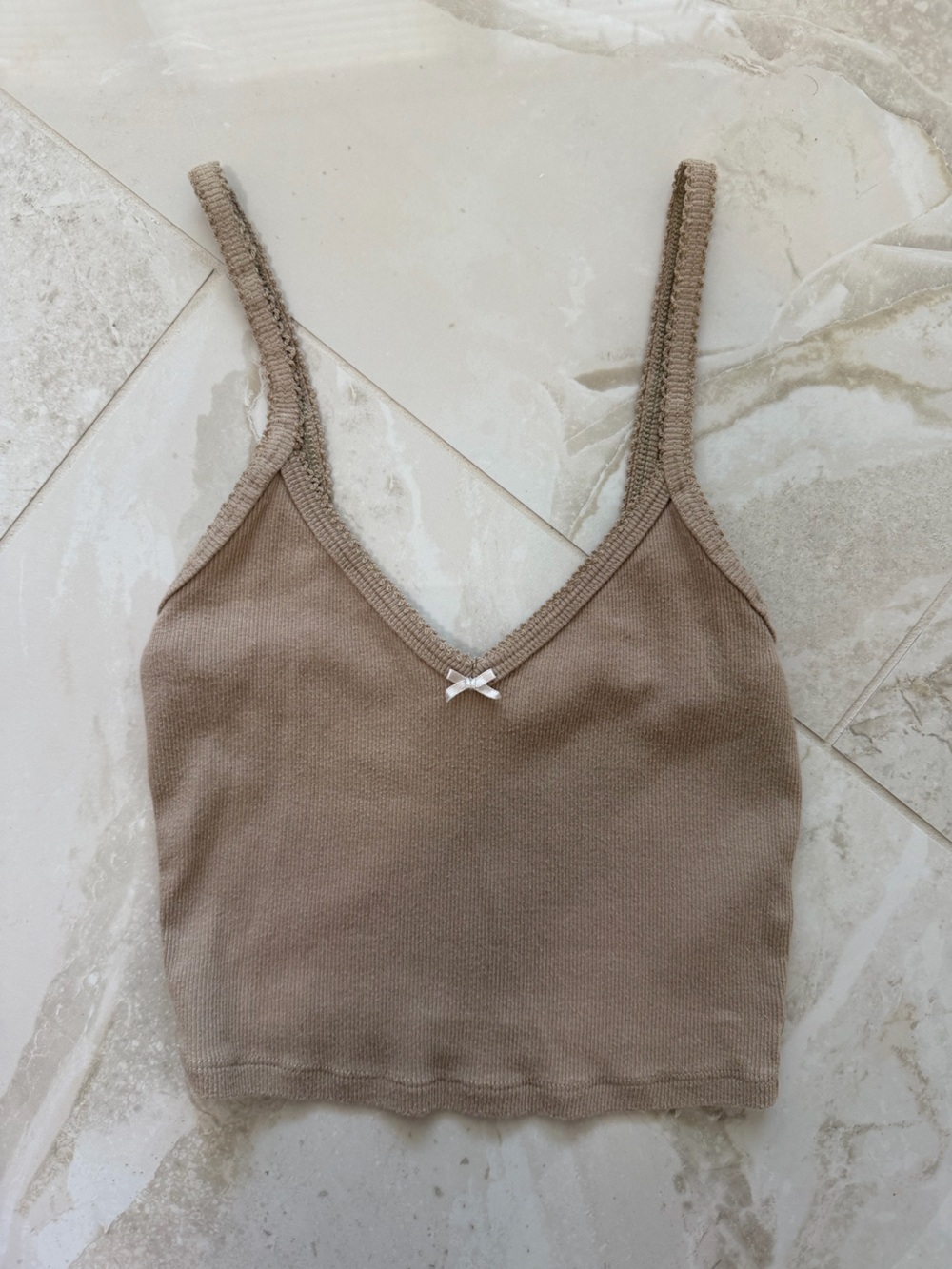Aritzia Sundeh Ribbed Tank Top in Taupe